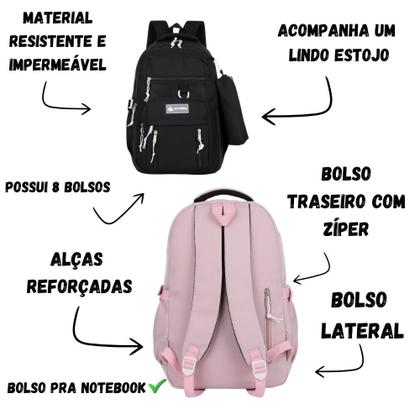 Imagem de Mochila Escolar Impermeável Bolsa Grande Reforçada Notebook