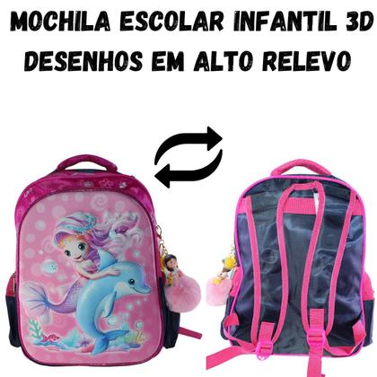 Imagem de Mochila Escolar Infantil 3D Alto Relevo Personagem:Sereia