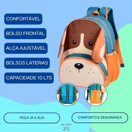 Imagem de Mochila Escolar Infantil Alça Ajustavel Cachorro Acolchoada Leve Resistente Espaçosa Bolsos Laterais