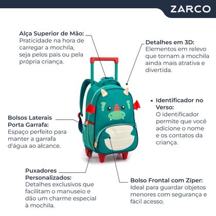 Imagem de Mochila Escolar Infantil Animais Detalhes 3D 13" Com Rodinhas e Alças Seanite