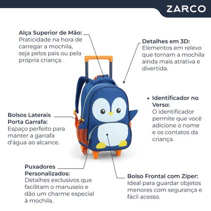 Imagem de Mochila Escolar Infantil Animais Detalhes 3D 13" Com Rodinhas e Alças Seanite