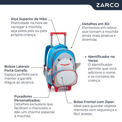 Imagem de Mochila Escolar Infantil Animais Detalhes 3D 13" Com Rodinhas e Alças Seanite