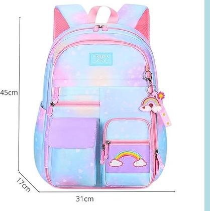 Imagem de Mochila Escolar Infantil Arcoíris Meninas com Compartimentos Feminina Cor. Rosa