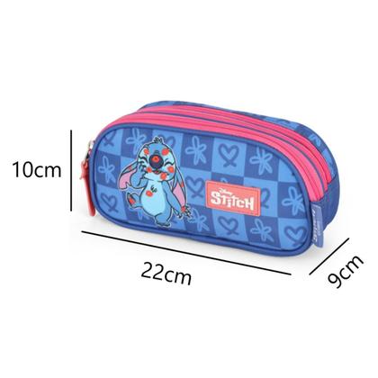 Imagem de Mochila Escolar Infantil Feminina Costa Stitch Azul e Estojo