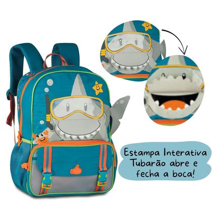 Imagem de Mochila Escolar Infantil Tubarão Bolsa Escolar de costas