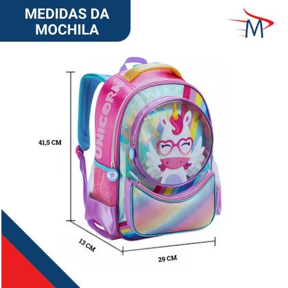 Imagem de Mochila Escolar Infantil Unicórnio e Mochila Passeio Pelucia