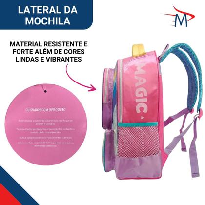 Imagem de Mochila Escolar Infantil Unicórnio e Mochila Passeio Pelucia