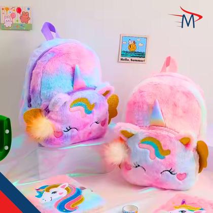 Imagem de Mochila Escolar Infantil Unicórnio e Mochila Passeio Pelucia
