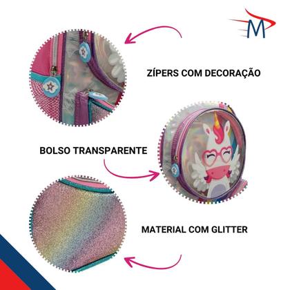 Imagem de Mochila Escolar Infantil Unicórnio e Mochila Passeio Pelucia