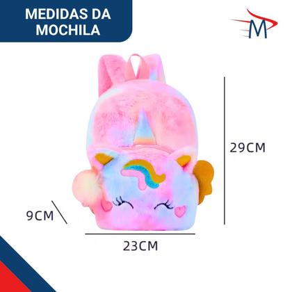 Imagem de Mochila Escolar Infantil Unicórnio e Mochila Passeio Pelucia