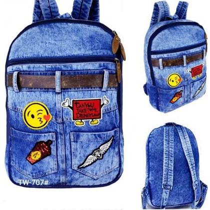 Imagem de Mochila Escolar Jeans Super Atual Em Estilo Patches Tw707