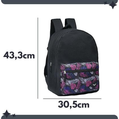 Imagem de Mochila Escolar Juvenil Costas Preta Clássica Bolso Frontal Passeio Academia Trabalho Menina Menino