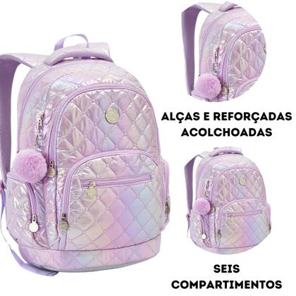 Imagem de Mochila Escolar Juvenil Matelassê Metalizada