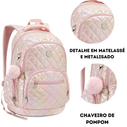 Imagem de Mochila Escolar Juvenil Matelassê Metalizada
