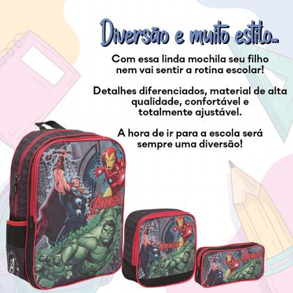 Imagem de Mochila Escolar Juvenil Resistente Vingadores Com Lancheira