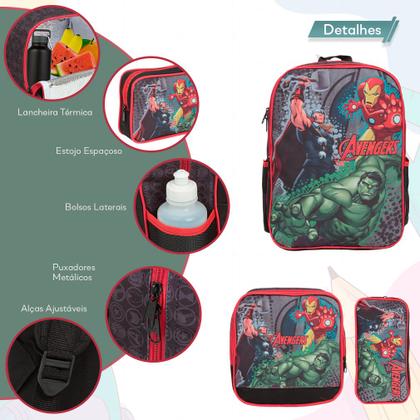 Imagem de Mochila Escolar Juvenil Resistente Vingadores Com Lancheira