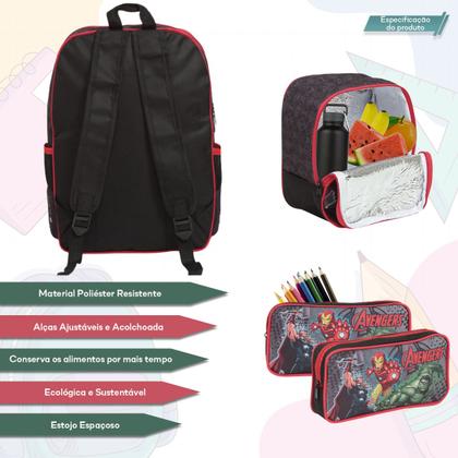 Imagem de Mochila Escolar Juvenil Resistente Vingadores Com Lancheira