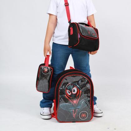 Imagem de Mochila Escolar Kit Bolsa Infantil Menino Reforçada Grande Lancheira e Estojo Aranha