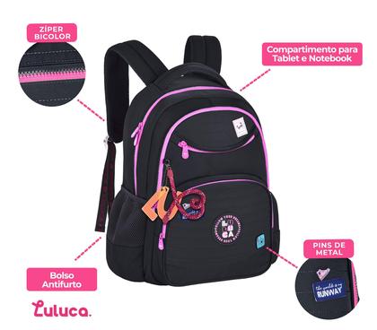 Imagem de Mochila Escolar Luluca Original Reforçada LU24635 Preto Youtuber