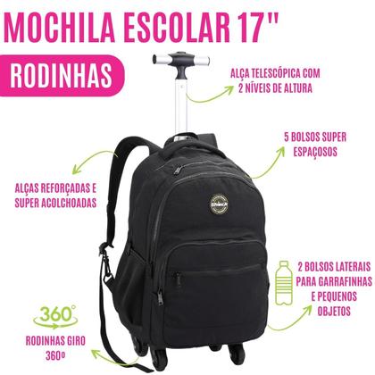 Imagem de Mochila Escolar Masculina Juvenil 4 Rodinhas, Lancheira Termica e Estojo Adolescente
