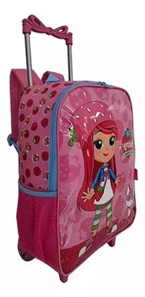 Imagem de Mochila Escolar Menina Moranguinho Rodinhas Aula Rosa