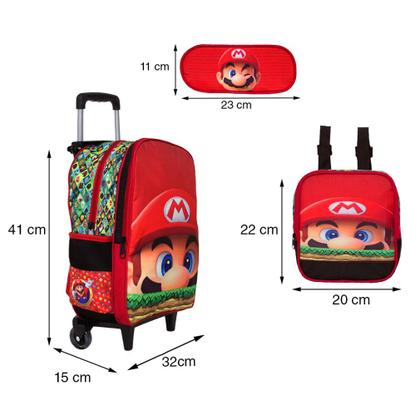 Imagem de Mochila Escolar Menino Super Mario Vermelha Rodinha Toys 2U