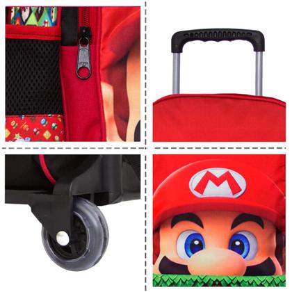 Imagem de Mochila Escolar Menino Super Mario Vermelha Rodinha Toys 2U