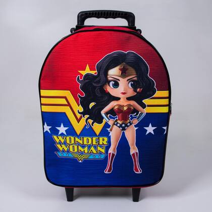 Imagem de Mochila Escolar Mulher Maravilha Carrinho Menina Vermelha