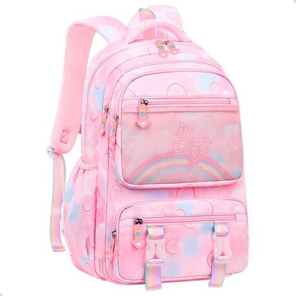 Imagem de Mochila Escolar Para Menina Bolsa Arco Iris Espaçosa Estilo Fichario Com Abertura 180
