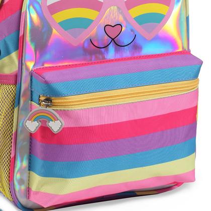 Imagem de Mochila Escolar Passeio Infantil Meninas Gatinho Arco-íris