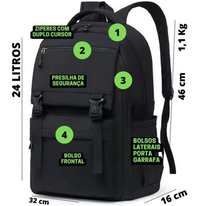 Imagem de Mochila Escolar Reforçada Preta Grande Feminina Masculina Faculdade Universitária Trabalho