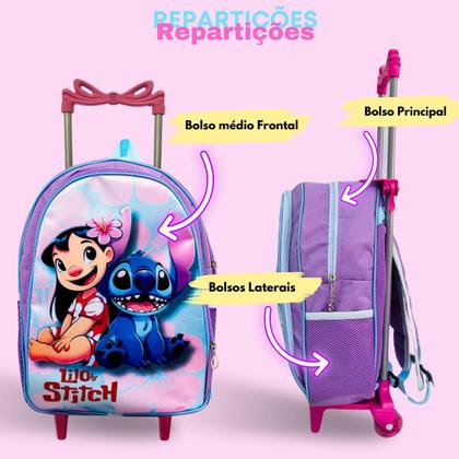 Imagem de Mochila Escolar Rodinha Infantil Feminina Menina Lilo Stitch