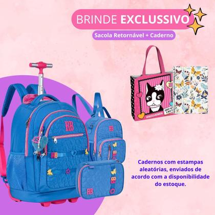 Imagem de Mochila Escolar Rodinhas com Lancheira Térmica, Estojo e Caderno com Ecobag Original RB