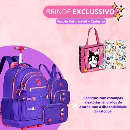 Imagem de Mochila Escolar Rodinhas com Lancheira Térmica, Estojo e Caderno com Ecobag Original RB