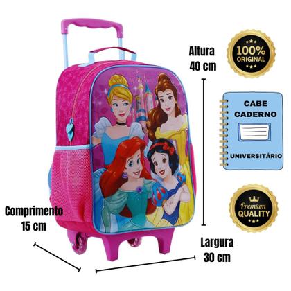 Imagem de Mochila Escolar Rodinhas Infantil Princesas com Glitter Tamanho G 16 Mala com Rodas Xeryus Ref 11560