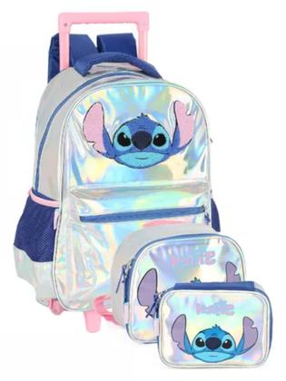 Imagem de Mochila Escolar Stitch  Lancheira Com Alça  Estojo 1 Zíper Cor Prateado