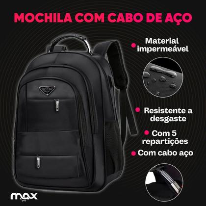 Imagem de Mochila Estudantil Reforçada Impermeável de Ombros Com Alça Cabo Aço- Escolar, Trabalho, Faculdade