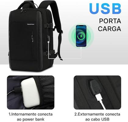 Imagem de Mochila Executiva Expansível Até 40L Notebook Viagem Usb Trabalho