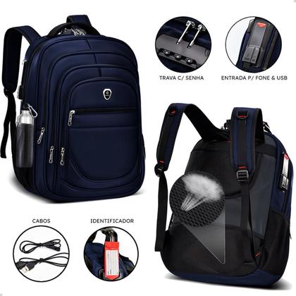 Imagem de Mochila Executiva Grande Faculdade Anti Furto Notebook Azul