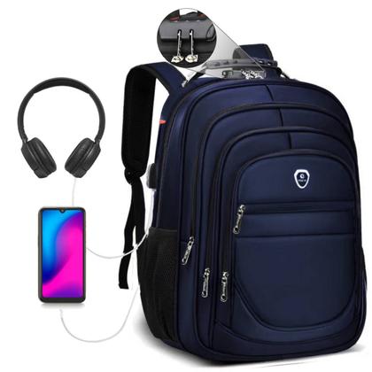 Imagem de Mochila Executiva Masculina Bolsa Faculdade Grande Azul Resistente a Agua Anti Furto Notebook