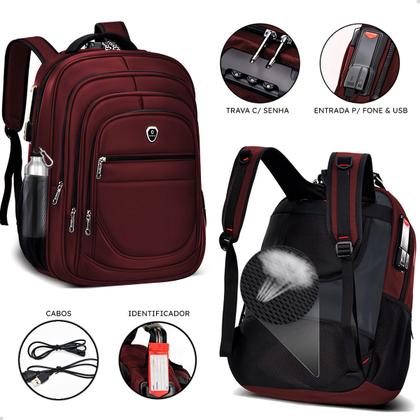 Imagem de Mochila Executiva Masculina Bolsa Faculdade Grande Vermelho Resistente a Agua Anti Furto Notebook