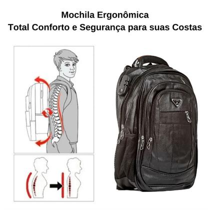 Imagem de Mochila Executiva Masculina Couro Notebook Encaixe USB 50 Litros Preta