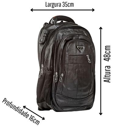 Imagem de Mochila Executiva Masculina Couro Notebook Encaixe USB 50 Litros Preta