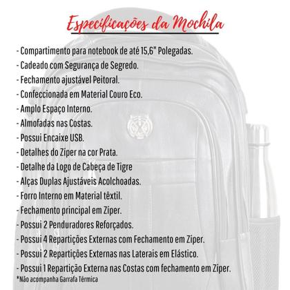 Imagem de Mochila Executiva Masculina Feminina Couro Notebook Encaixe USB 50 Litros Preta