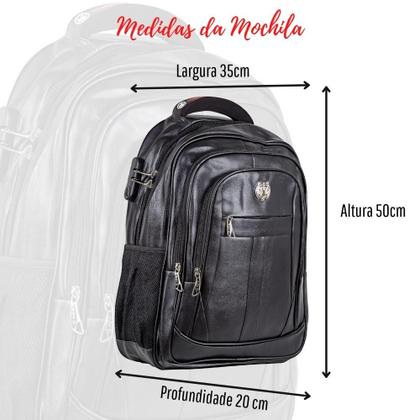 Imagem de Mochila Executiva Masculina Feminina Couro Notebook Encaixe USB 50 Litros Preta
