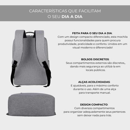 Imagem de Mochila Executiva Notebook Slim Faculdade Trabalho Viagem Passeio Reforçada com Porta USB 15,6