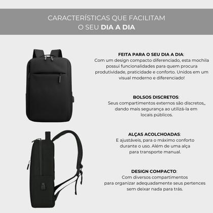 Imagem de Mochila Executiva Notebook Slim Faculdade Trabalho Viagem Passeio Reforçada com Porta USB 15,6