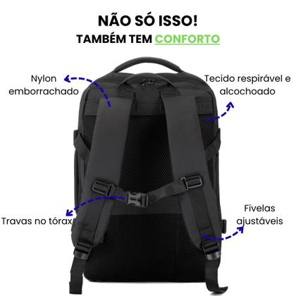 Imagem de Mochila Expansível Grande em Nylon Executiva Expansiva 50 Litros Ajustável Entrada USB para Viagem de Bordo Avião Compartimento para Notebook