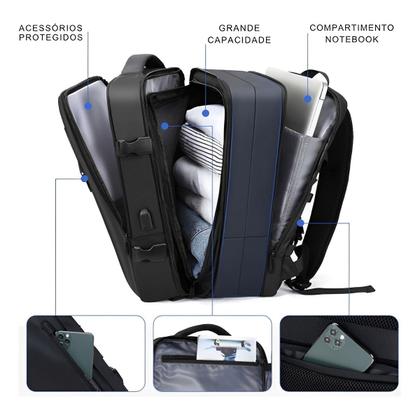 Imagem de Mochila Expansível Notebook Mala Viagem Impermeável Reforçada Antiroubo com Porta USB