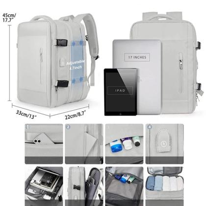 Imagem de Mochila Expansível Notebook Mala Viagem Impermeável Reforçada Antiroubo com Porta USB